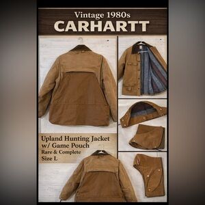 Vintage 1980s Carhartt Corduroy Hunting Jacket Hood Game Pouch Large
